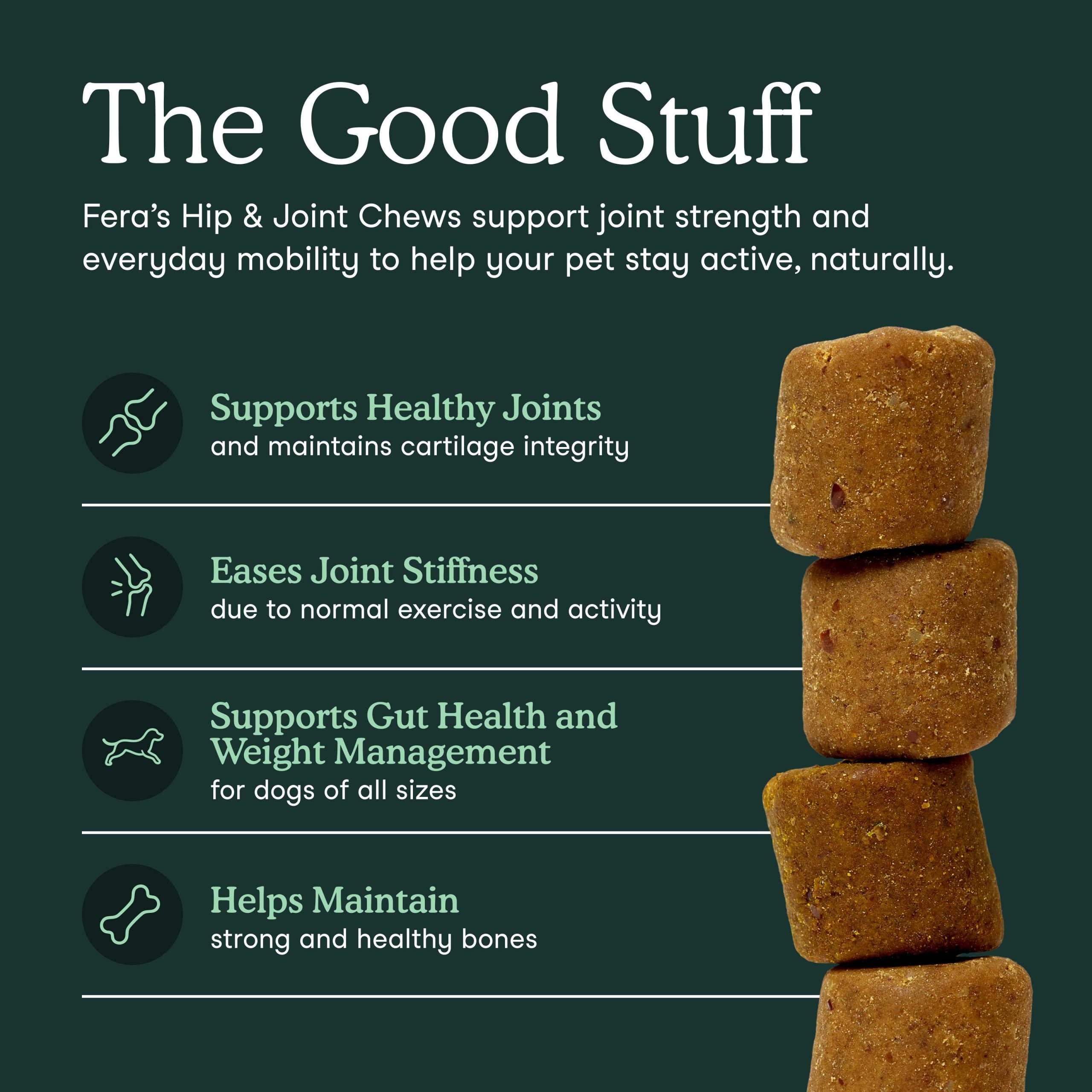 Hip + Joint Support for Dogs-002 Viên nhai mềm Fera Pets Hip + Joint Glucosamine Supplement for Dogs - Công thức mới