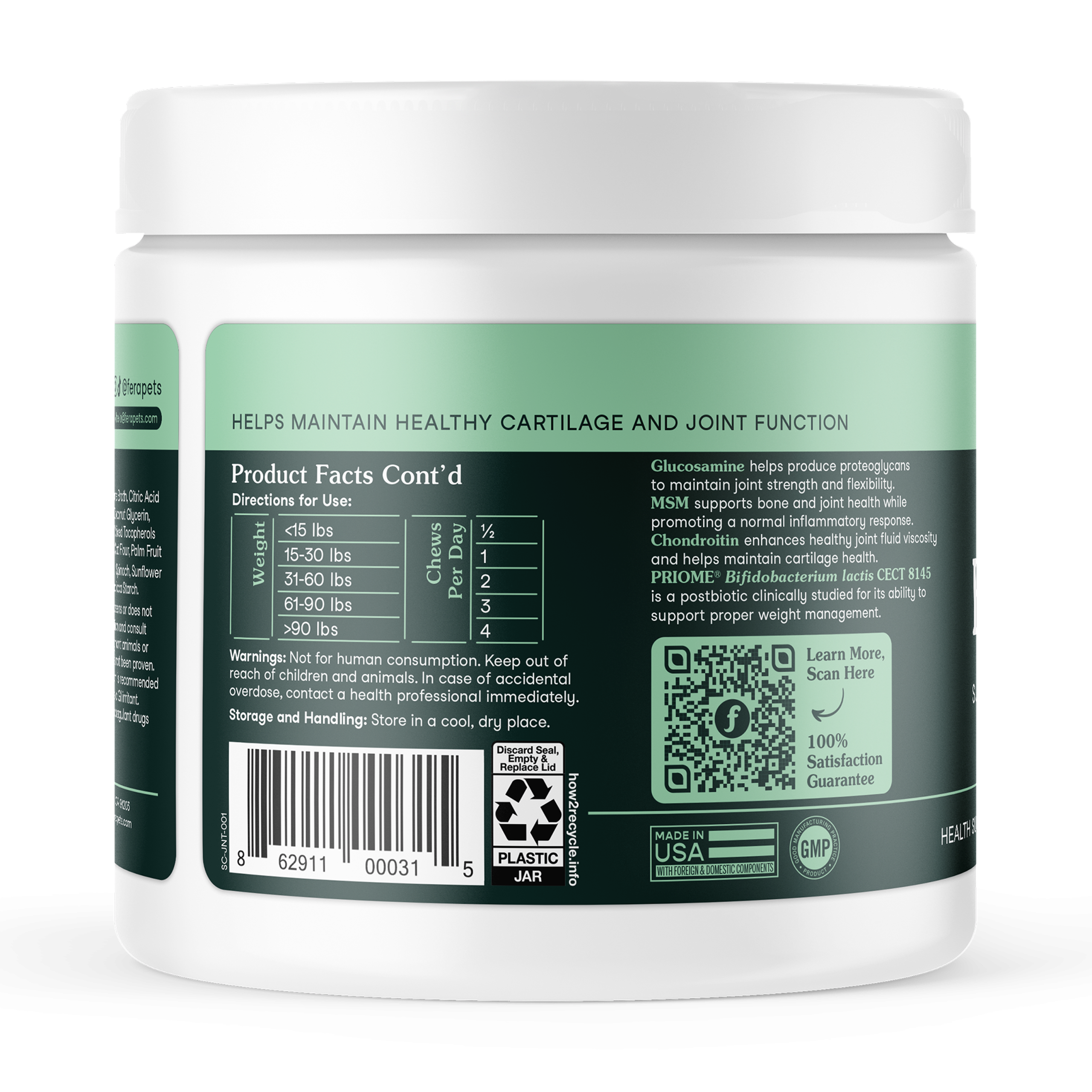 Hip + Joint Support for Dogs-007 Viên nhai mềm Fera Pets Hip + Joint Glucosamine Supplement for Dogs - Công thức mới