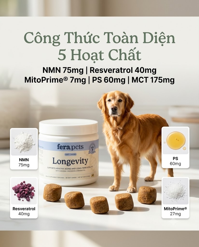 Longevity viên nhai mềm for Dogs: Thành phần & hàm lượng chi tiết