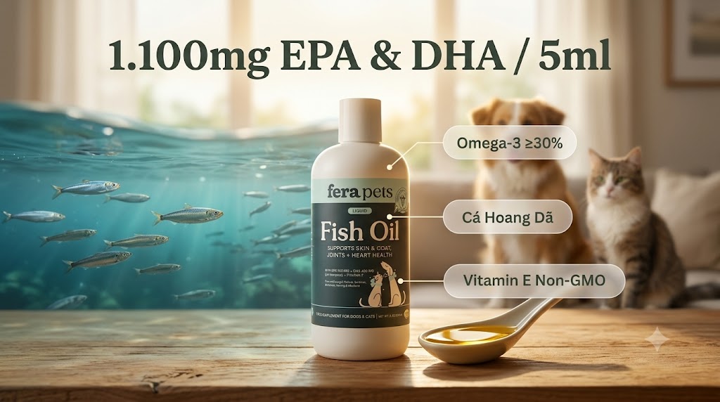 Dầu cá Fera: Bổ sung Omega-3 cao cấp cho chó mèo, khử mùi hoàn toàn