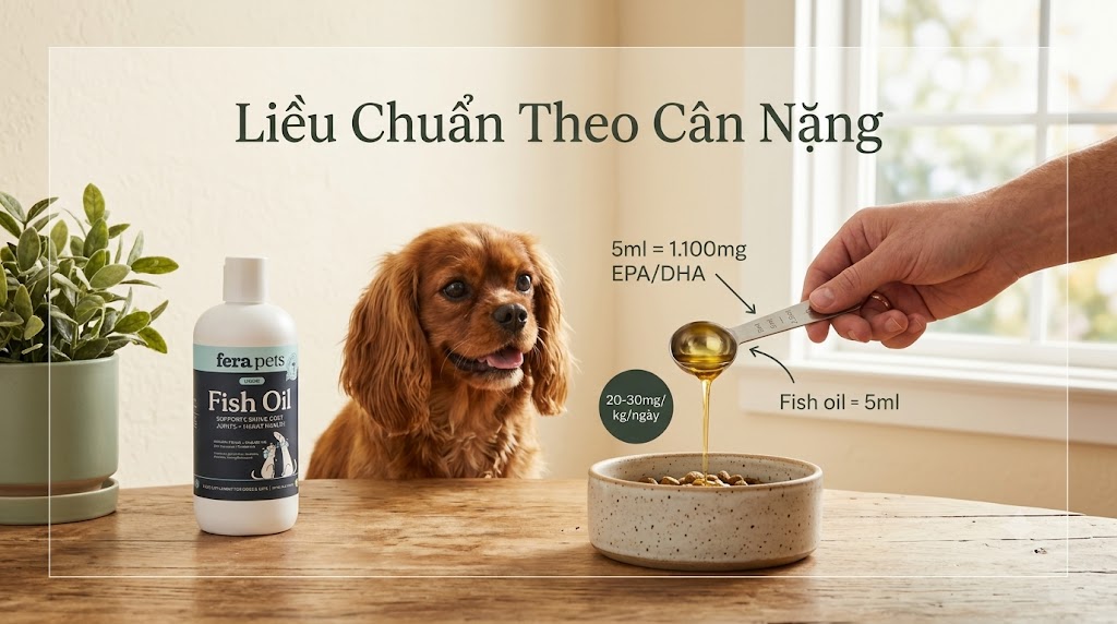 Liều dùng dầu cá cho chó theo cân nặng: Bảng chi tiết & cách tính chính xác